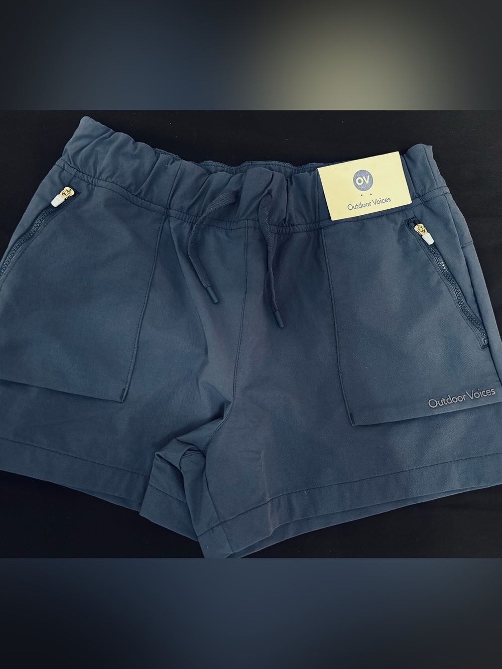 Outdoor Voices Navy Blue Elastic Waist Zip Pocket Shorts